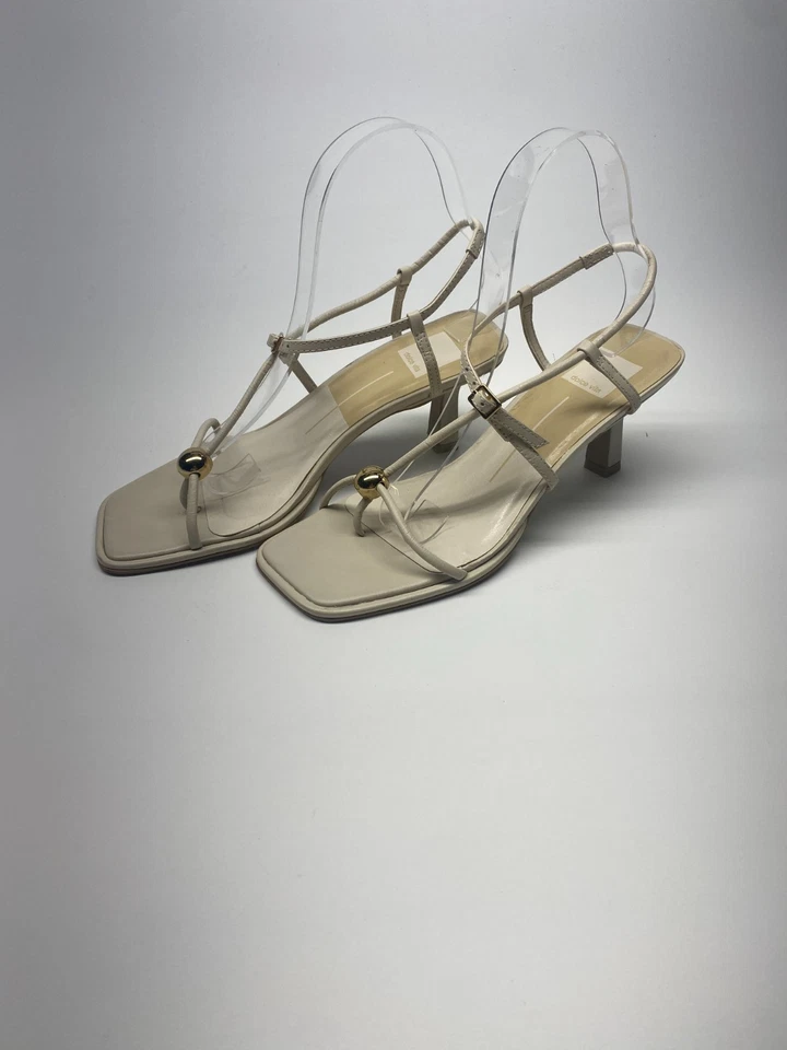 Sandalia Dolce Vita Mujer Mylee Tacones Correa Cuero Crema Dorado Puntera Cuadrada Tacón 7 Foto 2 de 4