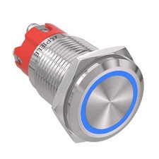 16mm Latching Push Button Switch 12V On Off Stainless Steel Silver Shell-Blue