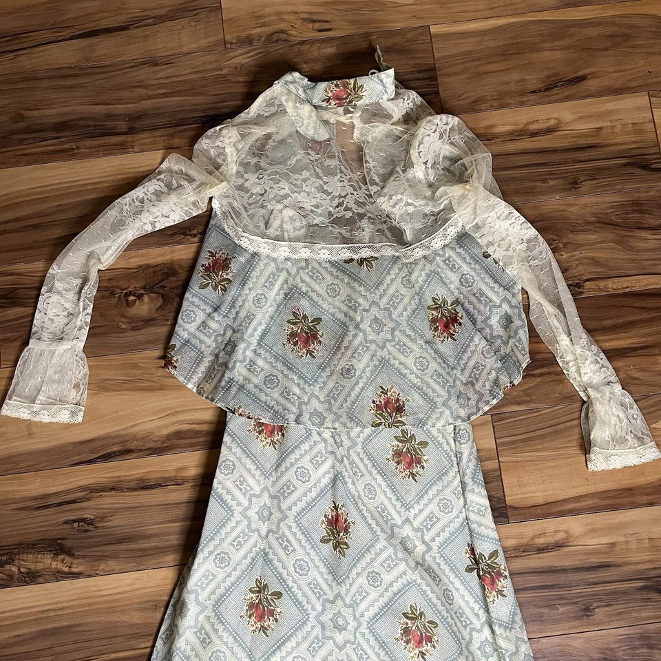 Maxi Vestido Topper Pradera JC Penny Fashions Años 70 Floral Encaje Para Mujer Talla 5 De Colección Foto 3 de 4