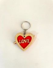 Heart Shaped Wooden Keychain Red And Beige Key Tag Valentine Cute Gift Bag Charm