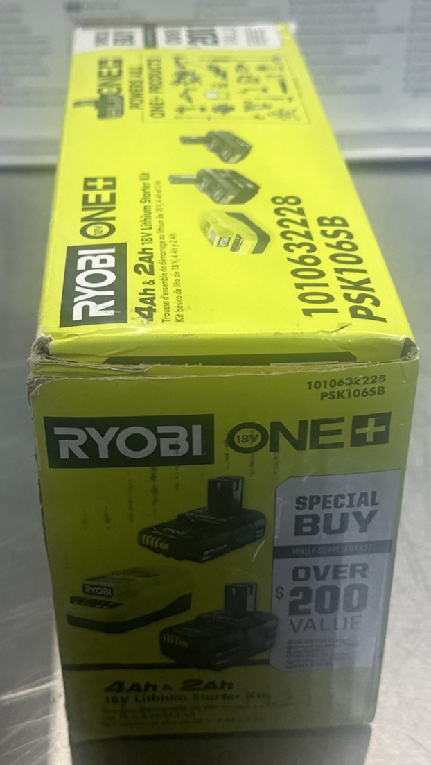 RYOBI ONE+ 18V Lithium-Ion Starter Kit with 4.0 Ah & 2.0 Ah Battery, and Charger