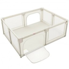 75 x 59 Inch Large Baby Playpen with Breathable Mesh and Zipper Doors-Beige - Co