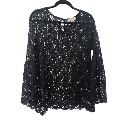 Diana Belle Womens XL Black Floral Lace Bell Sleeve Blouse Top Layering
