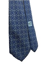 HERMES Paris H Pattern Silk Tie Navy Blue Red Gold Crest Men Vintage 7493 MA Vtg