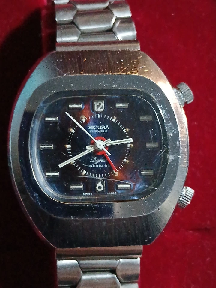 Reloj despertador mecánico vintage Sicura Signal esfera azul raro  Foto 2 de 4