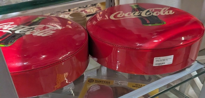 LotOf2: Coca-Cola Advertising Coke Bottle Round with Script Red Bar Stool Seats