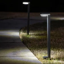 Set of 2 Modern Outdoor Solar LED Lights Yard Path Garden Lighting Black Finish