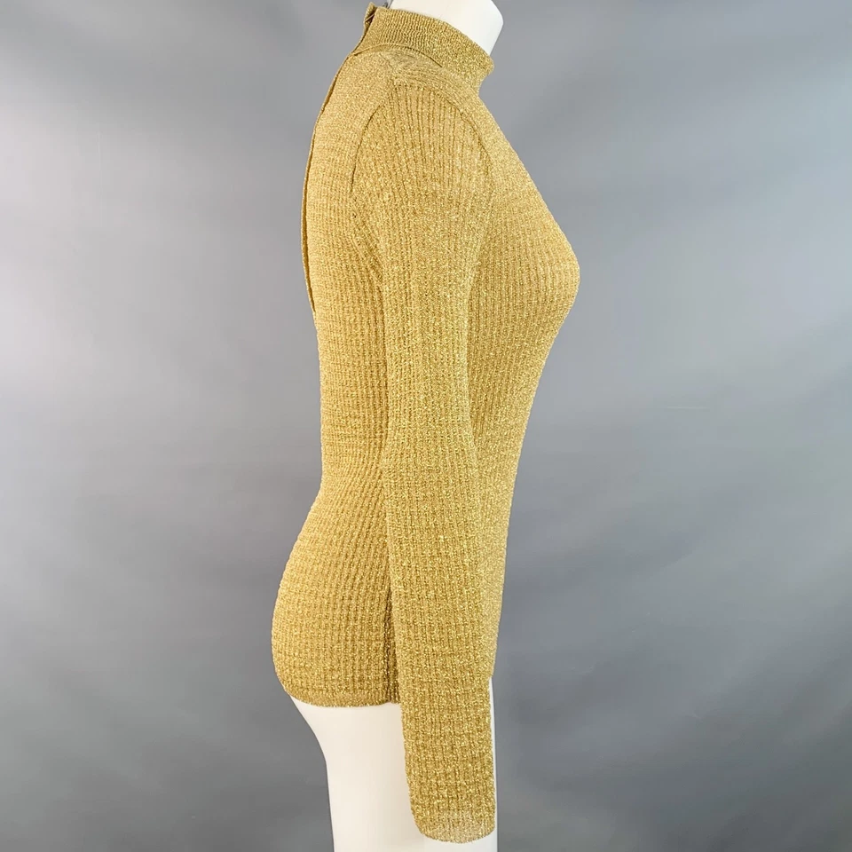 NICOLE Vintage Talla M Oro Metálico Poliéster Mezcla Punto Cuello Vuelto Jersey - Imagen 2 de 4