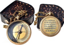 Brass Pocket Compass with Chain and Case Vintage Style Decor Gift