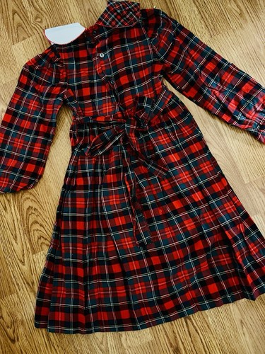 Polly Flinders Vintage Dress Size 6 Red Green Plaid Scottie Dogs Smocked New - Picture 3 of 4