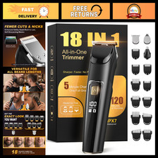 Cordless 18-in-1 Beard Trimmer & Hair Clipper Kit, Waterproof Grooming Set, Rech