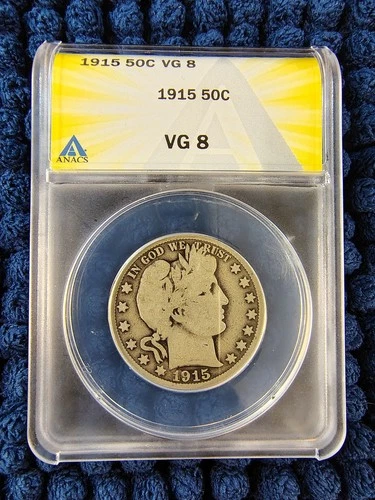 1915-P Barber Half Dollar - Philadelphia - Key Date - Mintage 138K - ANACS VG 8