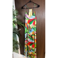 Nicole Miller New York Abstract Tropical Print Halter Maxi Dress XS