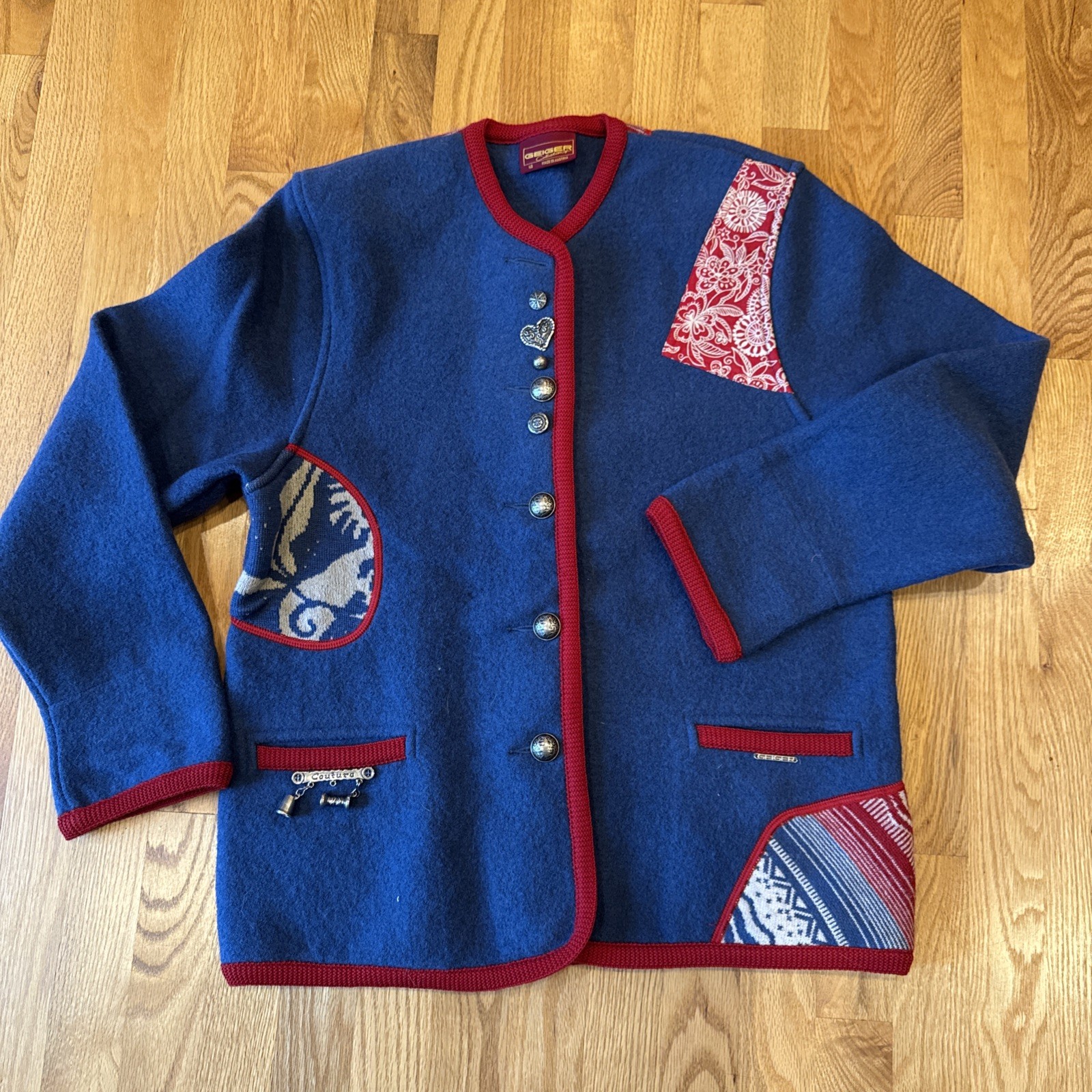 Geiger Women’s Patchwork Boiled Blue Wool Sweater… - image 1