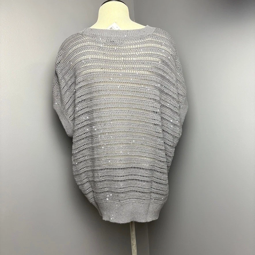 NWT Alfani Gray Sequin Women XXL Knit Sleeveless Sweater Top Open Weave Pullover - Image 3 of 4