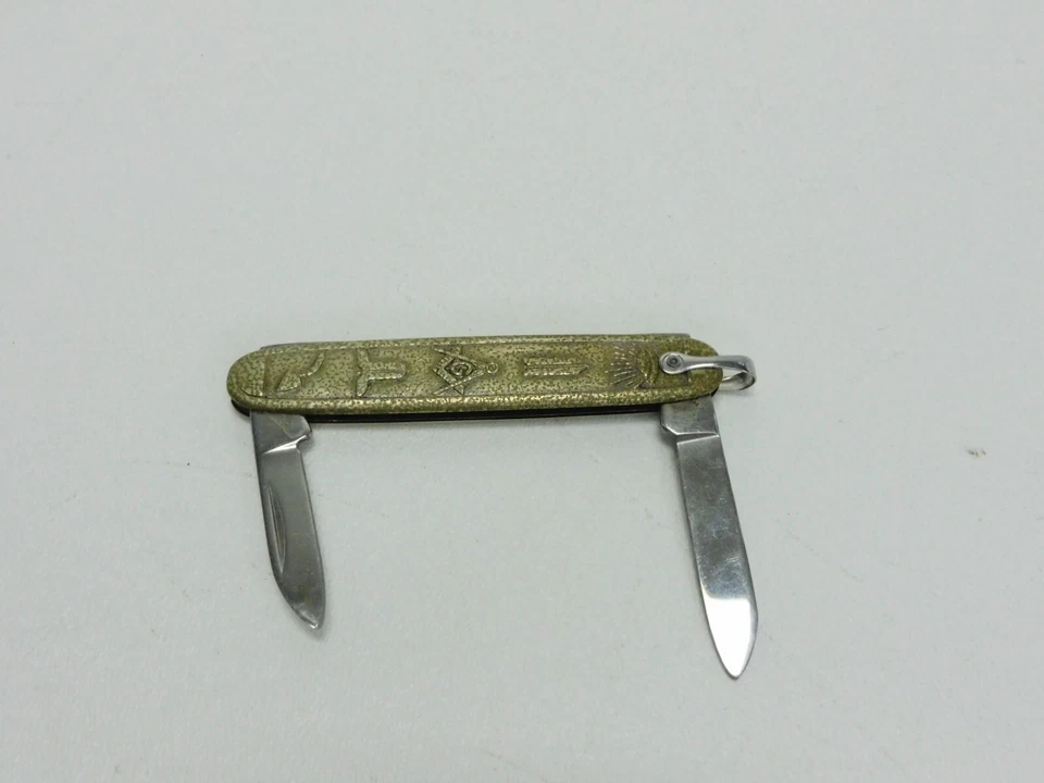 Vintage Antique Anvil USA Masonic Metal 2-Blade Folding Pen Pocket Knife Old - Image 3 of 4