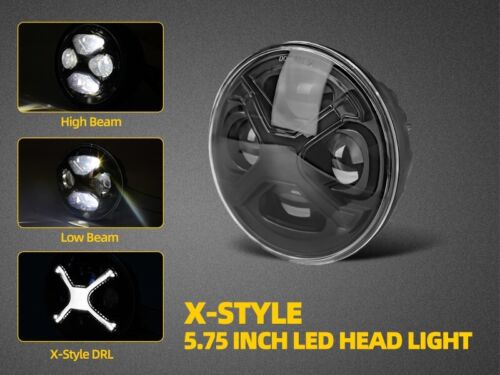 5-3/4 5.75 Inch Round LED Headlights Black with White X DRL Hi/Low Beam - Picture 7 of 9