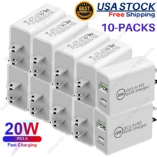 10-Pack QC 3.0 20W PD Fast Wall Charger Power Adapter For iPhone Samsung Android