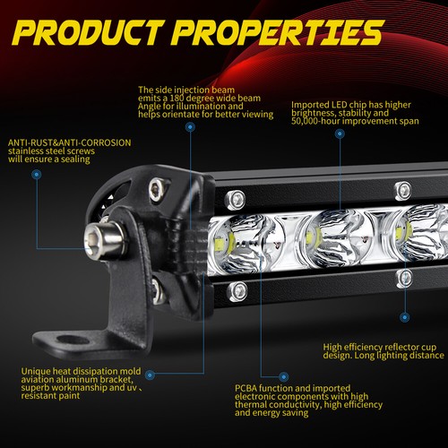 20inch 180W Slim Single Row 6D Spot Beam Off-Road LED Work Light Bar Waterproof - Picture 4 of 12