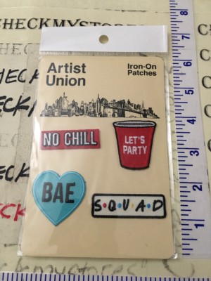 NEW NIB Artist Union Iron-On Patches ''Bae, No Chill, Squad, Lets Party'', 4 PC 