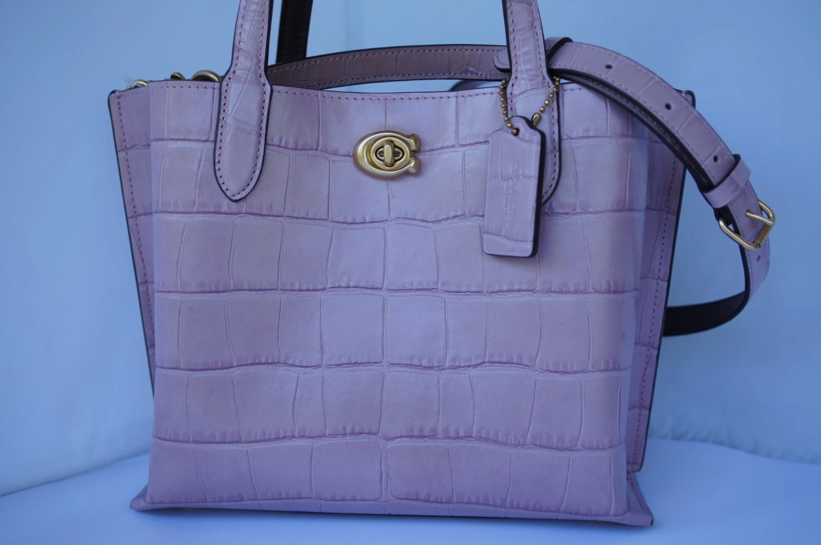 New Coach Women's Bag Willow Tote Shoulder Handbag Embossed Croc Leather