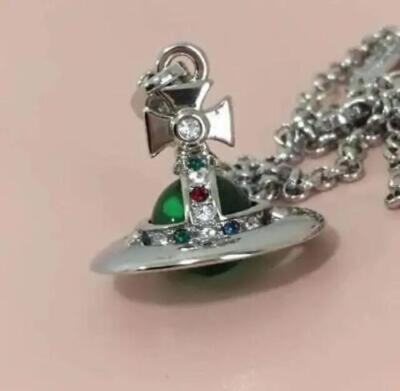 Vivienne Westwood Tiny Orb Necklace Silver x Green Chain