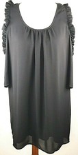 Glam Mini Dress Size M Black Ruffle Cold Shoulder Lined USA Made Dressy Casual