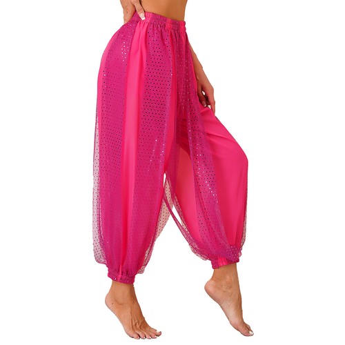 Damen Bauchtanz Kostüm Hose Seitenschlitz Pailletten glänzend Haremshose Hose - Bild 104 von 141