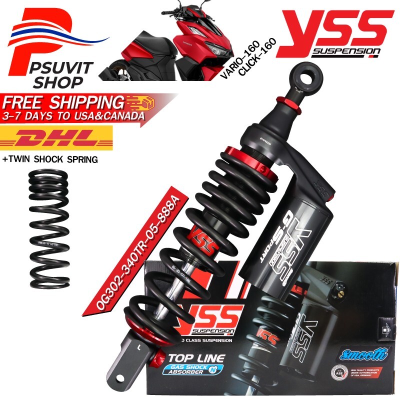 YSS G-SPORT BLACK SERIES For VARIO-160,CLICK-160 340mm. Black