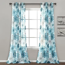 Leah Floral Sheer Window Curtain Panels, Pair, 52" W X 84" L, Blue - Floral Curt