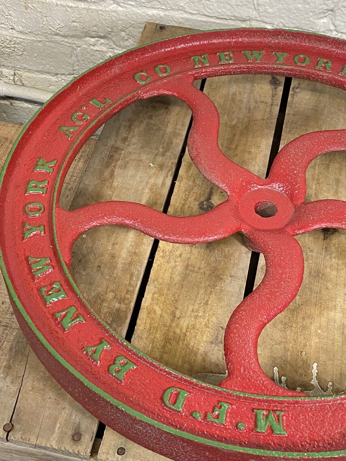 Antique Iron Ornate Spoke CRANK WHEEL New York Agricultural Company AUG 5, 1873