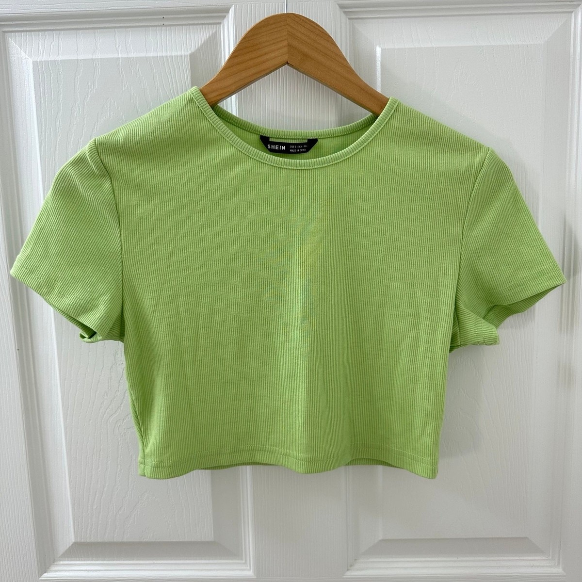 トップス greeny tshirts Lime Green Ribbed Short Sleeve Crop Top T-Shirt | eBay
