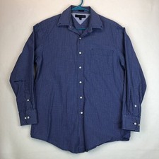     Tommy Hilfiger Sz L 16-32/33 Men  s Slim Fit Plaid blue button collar Shirt    