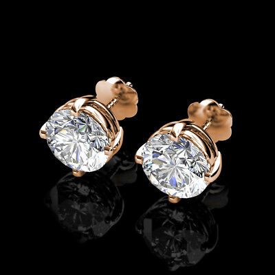 7CT Round Lab Diamond Stud Earrings 14k White Gold Brilliant Solitaire Screwback