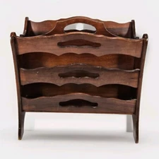 Vintage Butler Solid Mahogany Magazine Rack Holder Hand Carved Lace Colonial