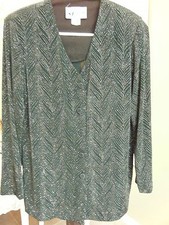 WOMENS SL FASHIONS HUNTER GREEN JERSEY JACKET WITH SILVER SPARKLES THROUGHOUT