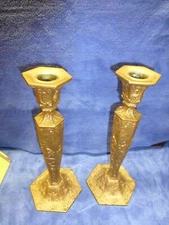 Vintage Weidlich Brother Candle Holder Sticks #2360 Gold Tone Dutch scenes