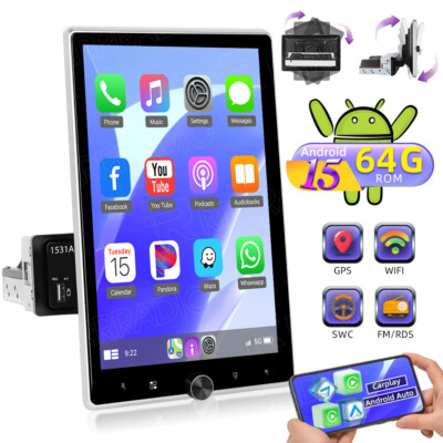 1 DIN 10.4'' Android 15 Autoradio Apple CarPlay/Android Auto Drehbarer Bildschirm