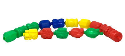 FISHER-PRICE Snap Lock Beads Set of 15 Train Boats Planes Shapes Skill Building