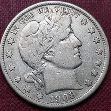 1908 D Barber Half Dollar 50c Better Grade VF + #80907