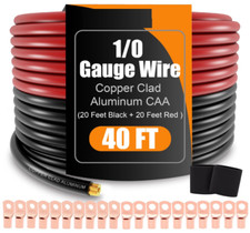 Cable AWG 1/0 20 pies negro 20 pies rojo , CCA, con 20 terminales y 20 tubos
