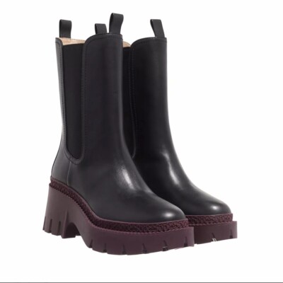 Coach Alexa Leder mit Absatz Chelsea Stiefel schwarz Deep Berry BRANDNEU 6uk ORIGINAL