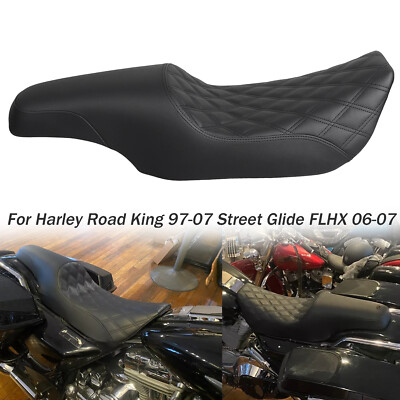 Black Extended 2-Up Seat Fit For Harley Road King FLHR 97-07