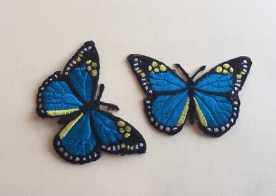 2er Set blau Schmetterling zum Aufbügeln/Aufnähen voll bestickt Patch Applikationen Abzeichen