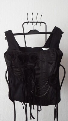 NEW LOOK ATEMBERAUBENDE Corsage Bustier schwarz mit Ketten Rosen Bänder 36 38