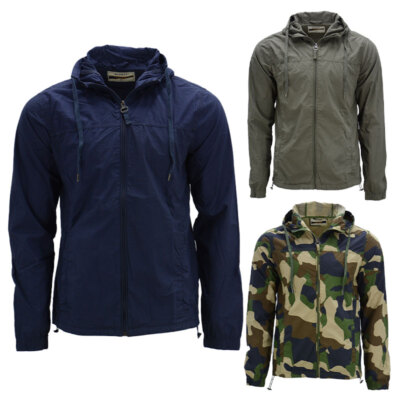 Mens Showerproof Jacket Regular Fit Lightweight Hooded Travel Windbreaker Coat