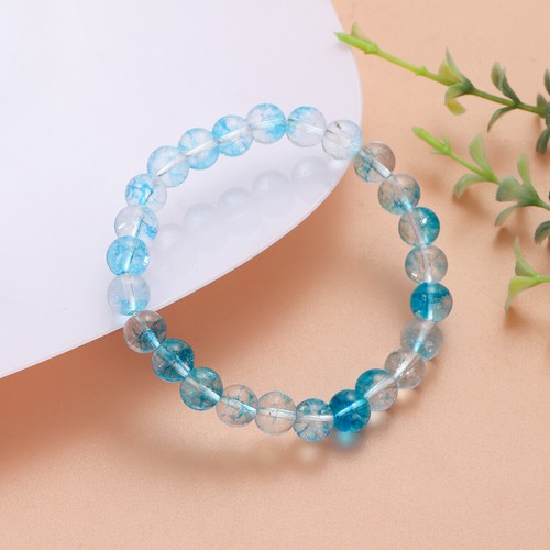 Handmade Stretch Bracelets 8/10mm Crackled Crystal Quartz Gemstone Bracelets - Picture 28 of 39