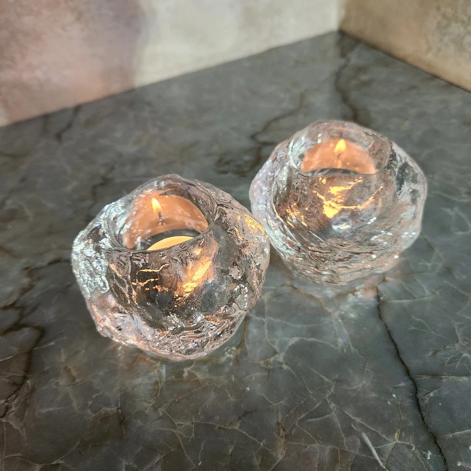 Lote de 2 velas grandes de vidrio transparente bola de nieve Kosta Boda de 3" Foto 4 de 4