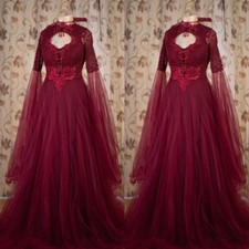 Gothic Wedding Dresses High Neck Lace Appliques Long Sleeves Vintage Bridal Gown