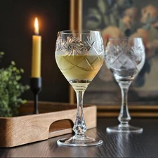 10 oz (300 ml) Set of 2 Handmade Vintage Crystal Wine Glasses on a Stem